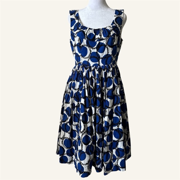 KATE SPADE Stamped Dots Fit & Flare Empire Waist Sleeveless Midi Dress Sz. 2 - Picture 4 of 9